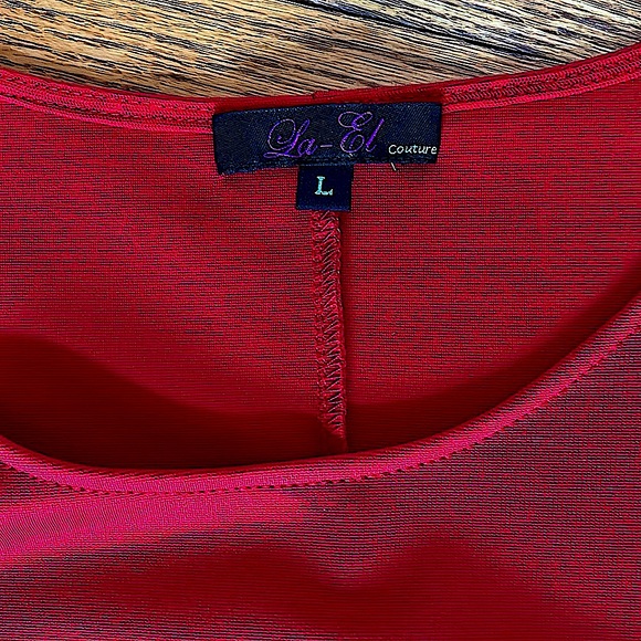 🔴🔥LaEl CoutureSexy &EdgyRed DressHandswonFlowersStretchy FormFitting S:L/M - Picture 10 of 11